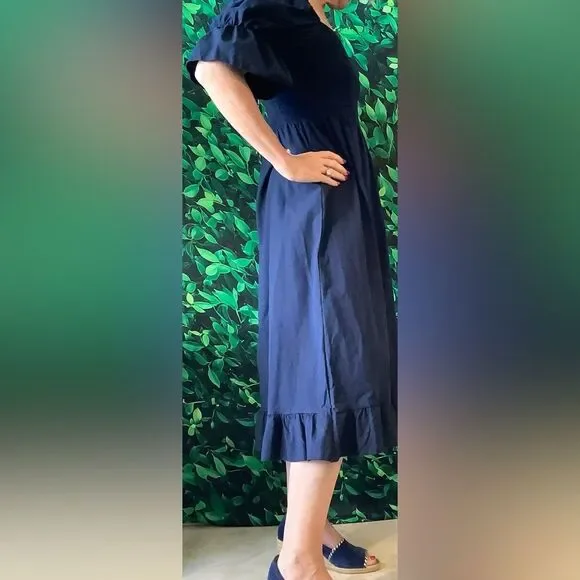 🌿 NWT Cottagecore Navy Milkmaid Midi Dress – Size M - Picture 3 of 11